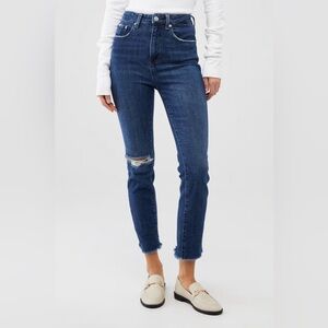 Pistola Distressed Cara High Rise Vintage Skinny Dark Blue Cropped Jeans